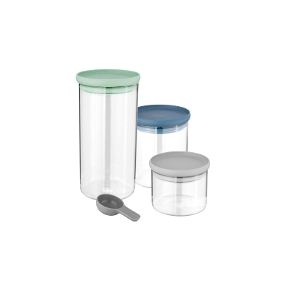 BergHOFF Leo 3Pc Glass Food Container Set, Green, Blue, Gray - BUNDLE