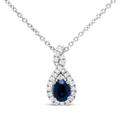 Haus of Brilliance 18K White Gold 1/7 Cttw Diamond And 4.5x3.5mm Oval Blue Sapphire Teardrop-Shaped 18" Pendant Necklace (G-H Color, SI1-SI2 Clarity) - White - 18