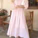 Anna-Kaci Anna-Kaci Long Sleeve Swiss Dot Lined Maxi Dress For Women Smocked Tied Detail Square Neck - Pink