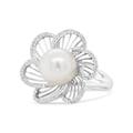 Haus of Brilliance 14K White Gold 11mm Round Pearl And 1/3 Cttw Round Diamond Openwork Flower Blossom Ring - H-I Color, VS1-VS2 Clarity - Size 6.50 - Grey - 6.5