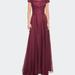 La Femme Short Sleeve Chiffon Dress With Lace Bodice - Red - 10