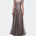 La Femme A-line Dress with Lace Detail and Sheer Cap Sleeves - Grey - 20