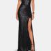 La Femme High Neck Sequin Gown With Open Back And Slit - Black - 8