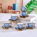 Vigor Perfect Gift Ceramic Mugs European Style Coffee Cup Gift Set Coffee Mug And Saucer - Blue - STYLE: LITE BLUE WITH ROYAL STYLE