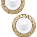 Canvas Style Amal Greek Keys Pearl Stud Earrings - White