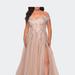 La Femme Off The Shoulder Tulle Plus Size Gown with Lace - Gold - 24W