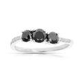 Vir Jewels 1 Cttw 3 Stone Black And White Diamond Ring With Twist In .925 Sterling Silver - Grey - 5