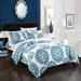 Chic Home Design Ibiza 7 Piece Duvet Set Super Soft Microfiber Large Printed Medallion Reversible With Geometric Printed Backing - Blue - FULL / QUEEN