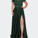 La Femme Off The Shoulder Plus Size Dress With Leg Slit - Green - 20W
