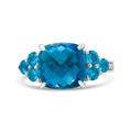 Haus of Brilliance 18K White Gold 10mm Cushion Shaped Blue Topaz And 1/6 Cttw Diamond 3 Stone Style Ring (F-G Color, VS1-VS2 Clarity) - Ring Size 6.5 - White - 6.5