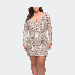 La Femme Short Sequin Plus Dress with Long Sleeves - Grey - 12W