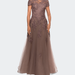 La Femme A-line Formal Gown with Floral Lace Appliques - Brown - 8