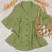 Anna-Kaci Button Down Ruffle Tier Short Dress - Green - S