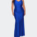 La Femme Long Ruched Plus Size Jersey Dress - Blue - 20W