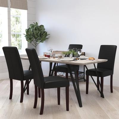 Merrick Lane Vallia Series Set of 4 Black Faux Leather Panel Back Parson's Chairs for Kitchen, Dining Room and More - Black