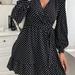 Anna-Kaci Polka Dot Bishop Sleeve Dress - Black - XL