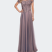 La Femme Chiffon Evening Gown with Lace Bodice - Pink - 20