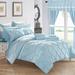 Chic Home Design Potterville 20 Piece Reversible Comforter Complete Bed In A Bag Pinch Pleated Ruffled Chevron Pattern Bedding Set - Blue - KING