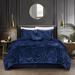 Grace Living Grace Living - Nilah Velvet 5pc Comforter Set With Maple 2 Pillow Shams, 1 Decorative Pillow, 1 Comforter, 1 Bed Skirt - Blue - QUEEN