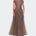 La Femme A-line Formal Gown with Floral Lace Appliques - Brown - 20