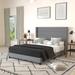 Merrick Lane Percy Modern Queen Platform Bed With Padded Channel Stitched Gray Faux Linen Upholstered Wingback Headboard And 8.6" Underbed Clearance - Grey