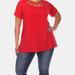 White Mark Plus Size Crisscross Cutout Short Sleeve Top - Red - 1X