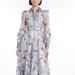 Badgley Mischka Floral Embroidered Tulle Shirt Gown With Sequin Trim - Grey