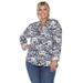 White Mark Plus Size Pleated Long Sleeve Floral Print Blouse - Blue - 2X