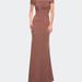 La Femme Ruched Off the Shoulder Net Jersey Evening Dress - Brown - 12