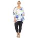 White Mark Women's Plus Size Floral Printed Cold Shoulder Tunic - White - 3X