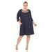 White Mark Women's Plus Size Criss Cross Neckline Swing Midi Dress - Blue - 3X