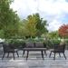 Merrick Lane Magnolia Outdoor Furniture 4 Piece Black Woven Aluminum Frame Loveseat, 2 Chair and Coffee Table Set With Gray Cushions - Black