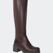 SOBEYO Women's Boots Knee High Chunky Heels Elastics Side Zipper Closure - Brown PU - Brown - 8.5