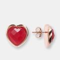 Bronzallure Heart Stud Earrings With Natural Stone - Golden Rose/Red - Pink - M