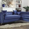 Chic Home Design Monet Velvet Modern Contemporary Button Tufted With Silver Nailhead Trim Silvertone Metal Y-leg Right Facing Sectional Sofa - Blue