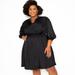 Buxom Couture Silk Effect Smocking Mini Shirt Dress - Black - 1X