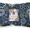 Caroline's Treasures Blue Flowers English Bulldog Fabric Standard Pillowcase - STANDARD