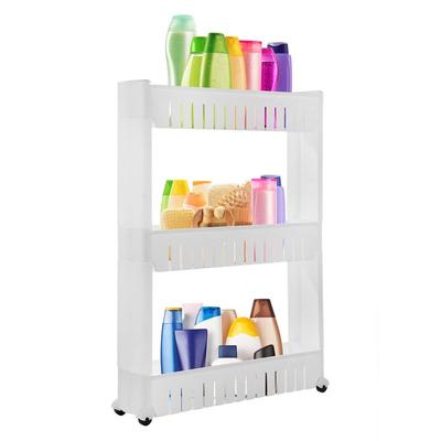 Fresh Fab Finds 3 Tiers Slim Storage Cart Mobile Rolling Shelf Unit Narrow Space Shelf For Kitchen Bathroom Pantry Laundry Garage Office - White - 3-Tier