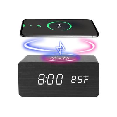 Fresh Fab Finds Wireless Charger Alarm Clock With Voice Control & Temperature Display (Black) - Black