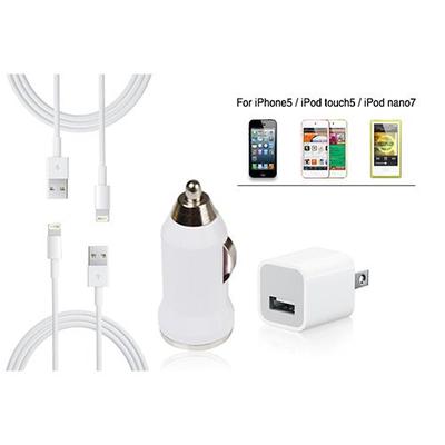 Fresh Fab Finds 1 Car Charger 1 Wall Charger 2 Cable For iPhone 5 iTouch 5 iPod Nano 7 - White