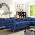 Chic Home Design Susan Right Hand Facing Sectional Sofa L Shape Velvet Button Tufted With Silver Nail Head Trim Silvertone Metal Y-Leg - Blue