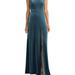 Lovely Velvet Halter Maxi Dress with Front Slit - Harper - LB021 - Blue - 18W