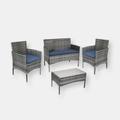 Sunnydaze Decor 4-Piece Patio Rattan Conversation Furniture Set Patio Garden Navy Blue Cushions - Grey