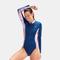 Speedo Womens Panelled Long-Sleeved One Piece Bathing Suit - Blue/Purple - Blue - 10