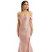 Cynthia & Sahar Off-The-Shoulder Corset Stretch Satin Mermaid Dress With Slight Train - CS101 - Pink - L