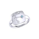 LuvMyJewelry Sagittarius Archer Blue Topaz & Diamond Constellation Signet Ring In Sterling Silver - Grey - 7.5