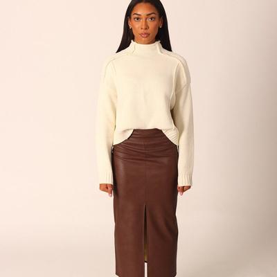 Julianne Bartolotta Vegan Leather Midi Skirt With Slit - Brown