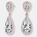 Genevive GENEVIVE Sterling Silver Rose Gold Plated Cubic Zirconia Halo Drop Earrings - Pink - 10MM W X 30MM L X 6MM D