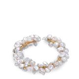 Genevive .925 Sterling Silver Gold Plated Freshwater Pearl Open Cuff Bracelet - Gold