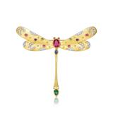 Rachel Glauber Rhodium And 14K Gold Plated Ruby Genuine Stone Floral Brooch - Gold